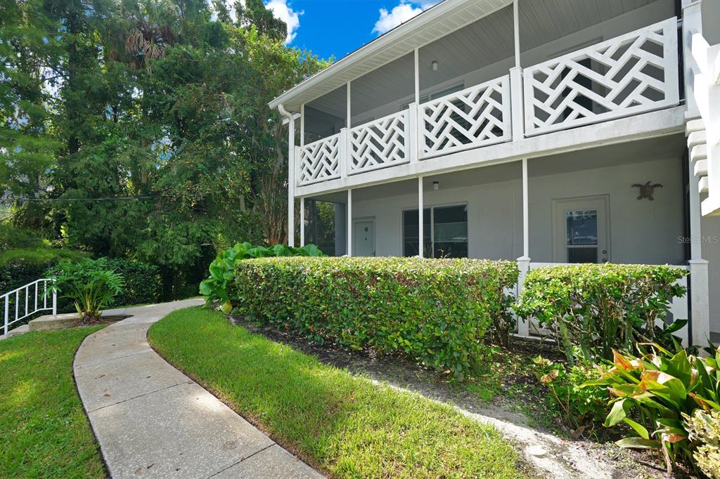 a view of a house with a yard and plants