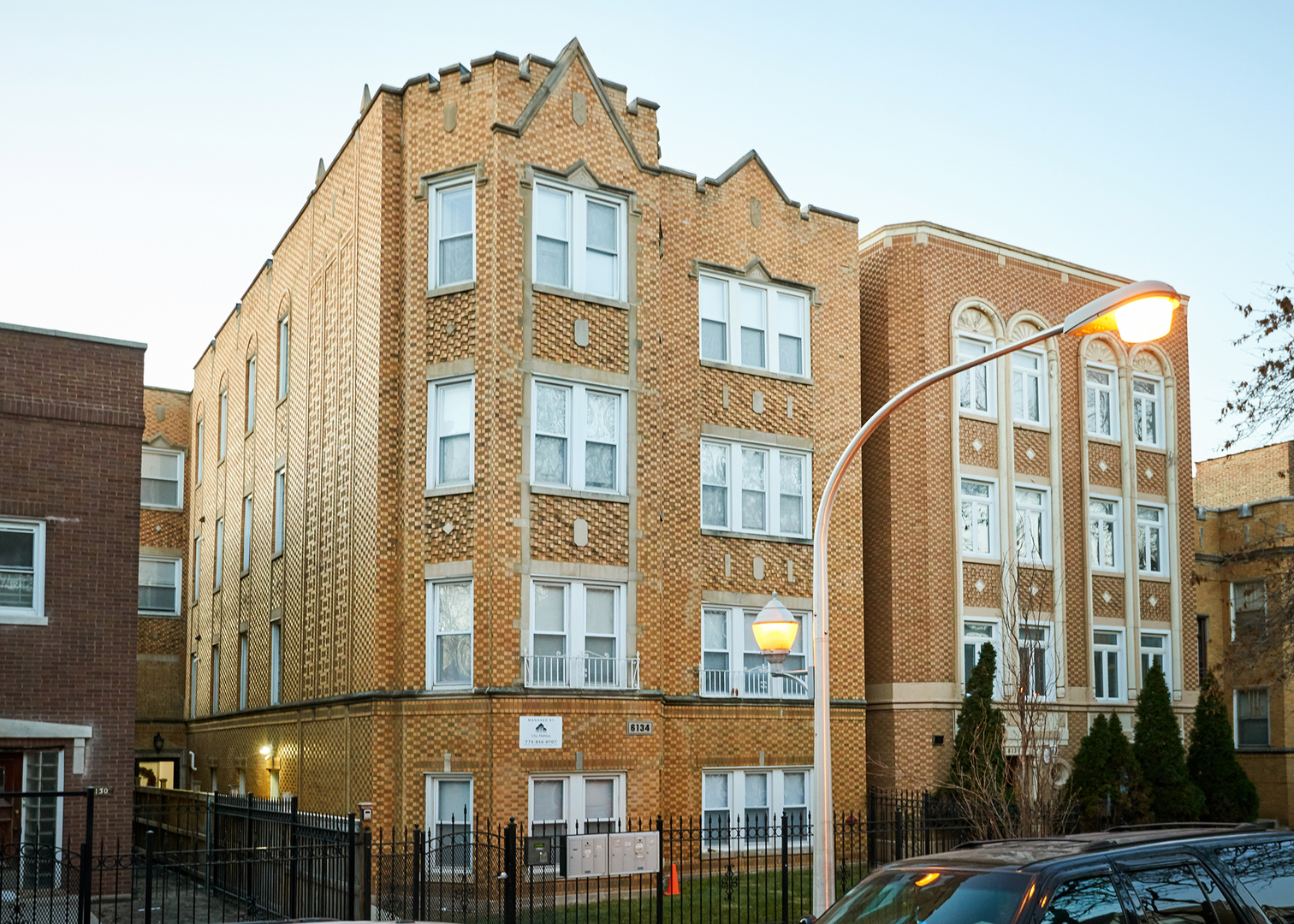 a front view of a building