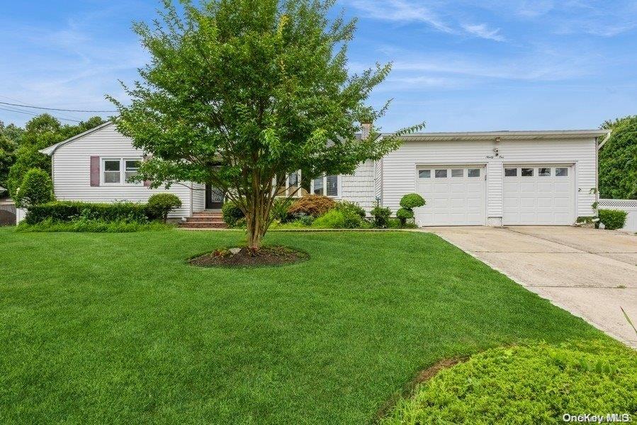 a view of a house with a yard and tree s