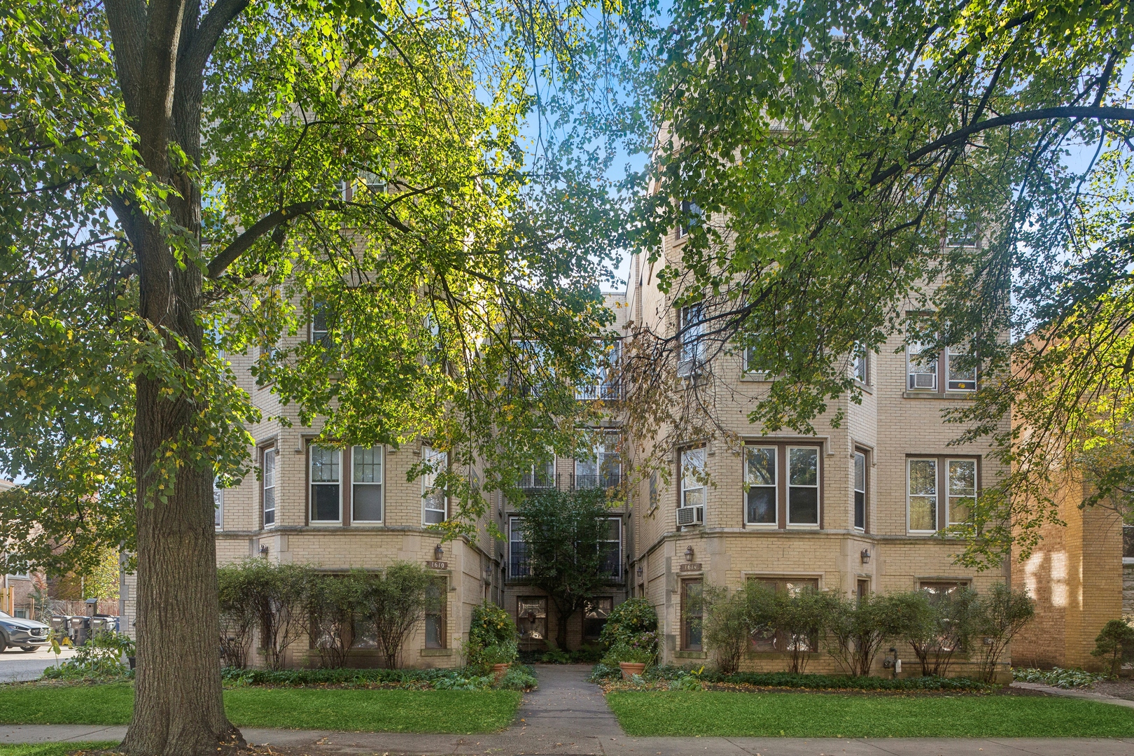 front view of a house with a tree