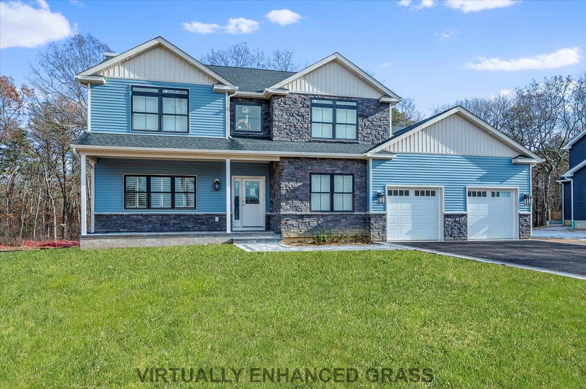 Grass Virtually Enhanced - Front - Vinyl Siding and Stone