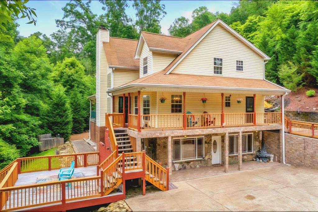 an aerial view of a house with a balcony