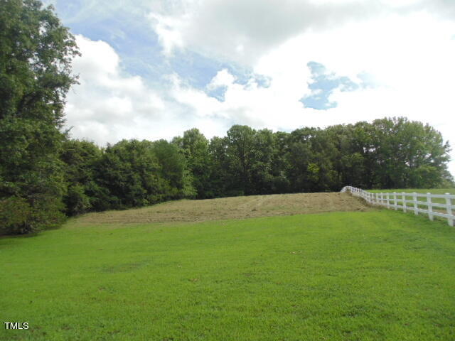 a view of a big yard with lots of green space