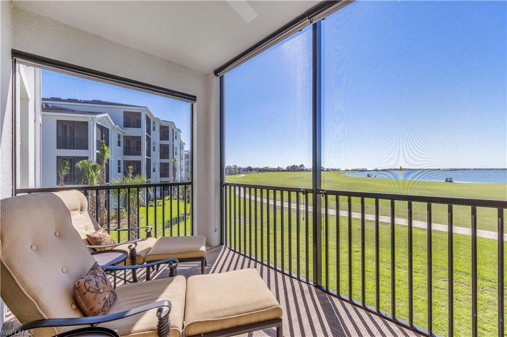 a view of a balcony with chairs