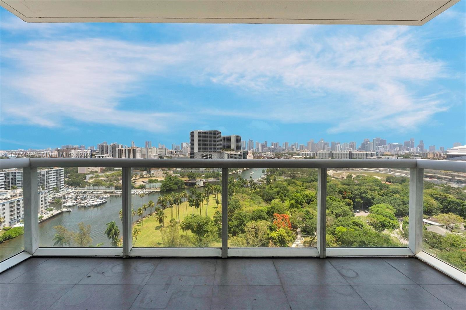 a view of a balcony with city view