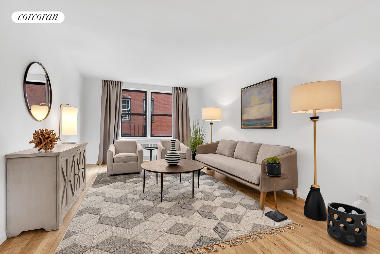 a living room with furniture and a window