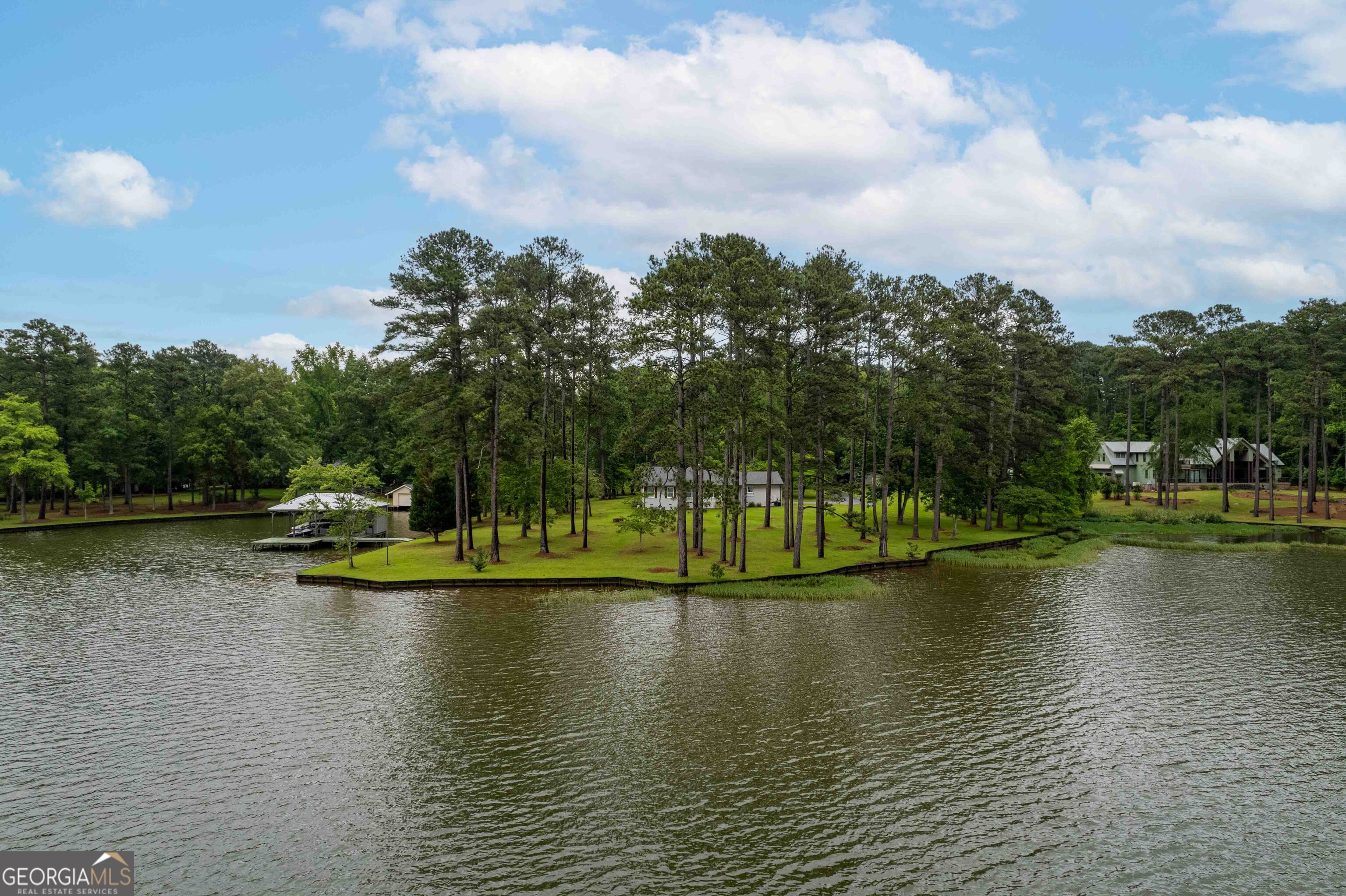 a view of a lake with houses