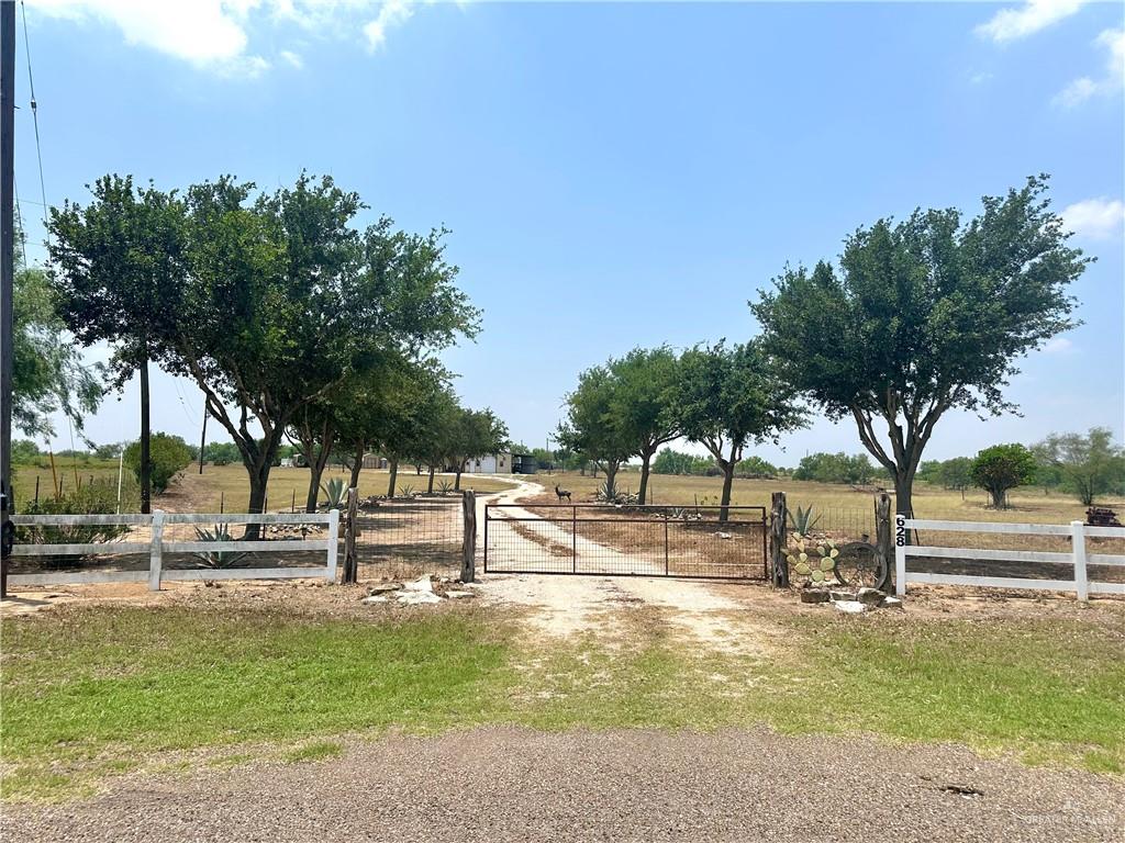 a view of a yard with a slide