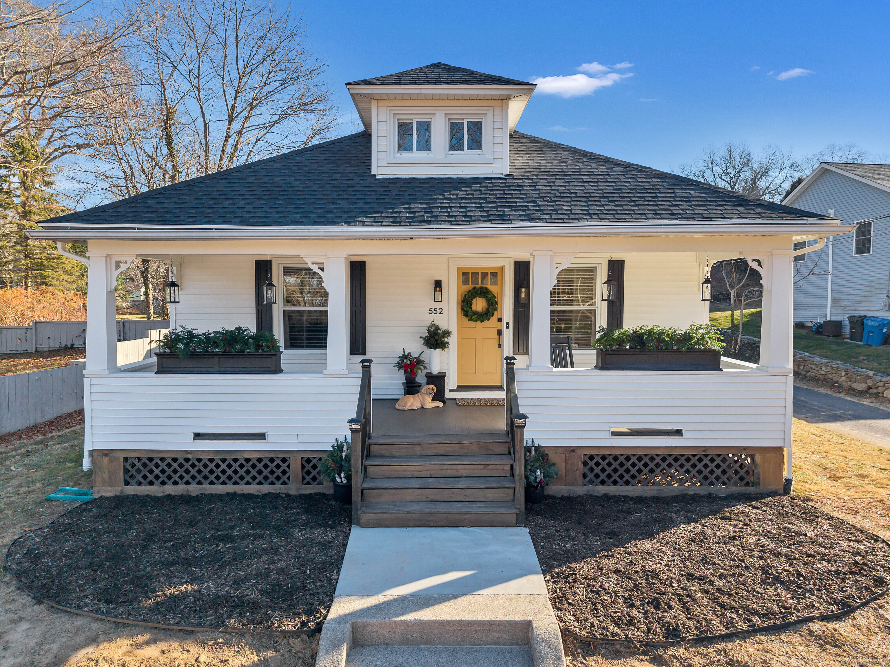 a view of a house with a porch