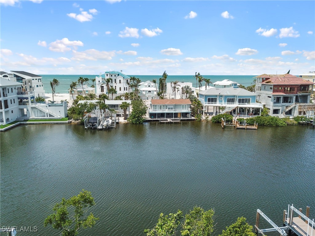 a view of a lake with building