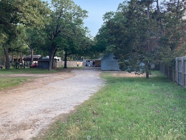 a view of a backyard with trees