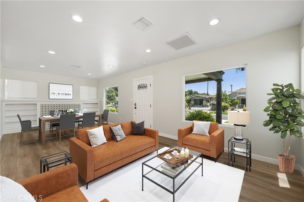 Virtually staged living and dinning area