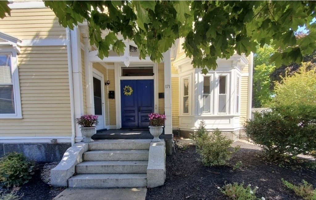 a front view of a house with plants and trees