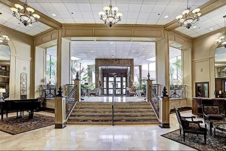 a view of a hall with living room