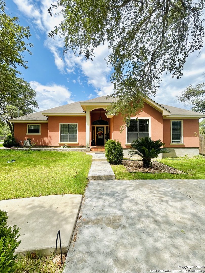 a view of a house with a yard and tree s