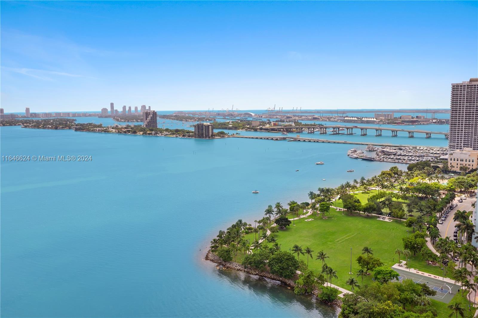 a view of a lake with a city