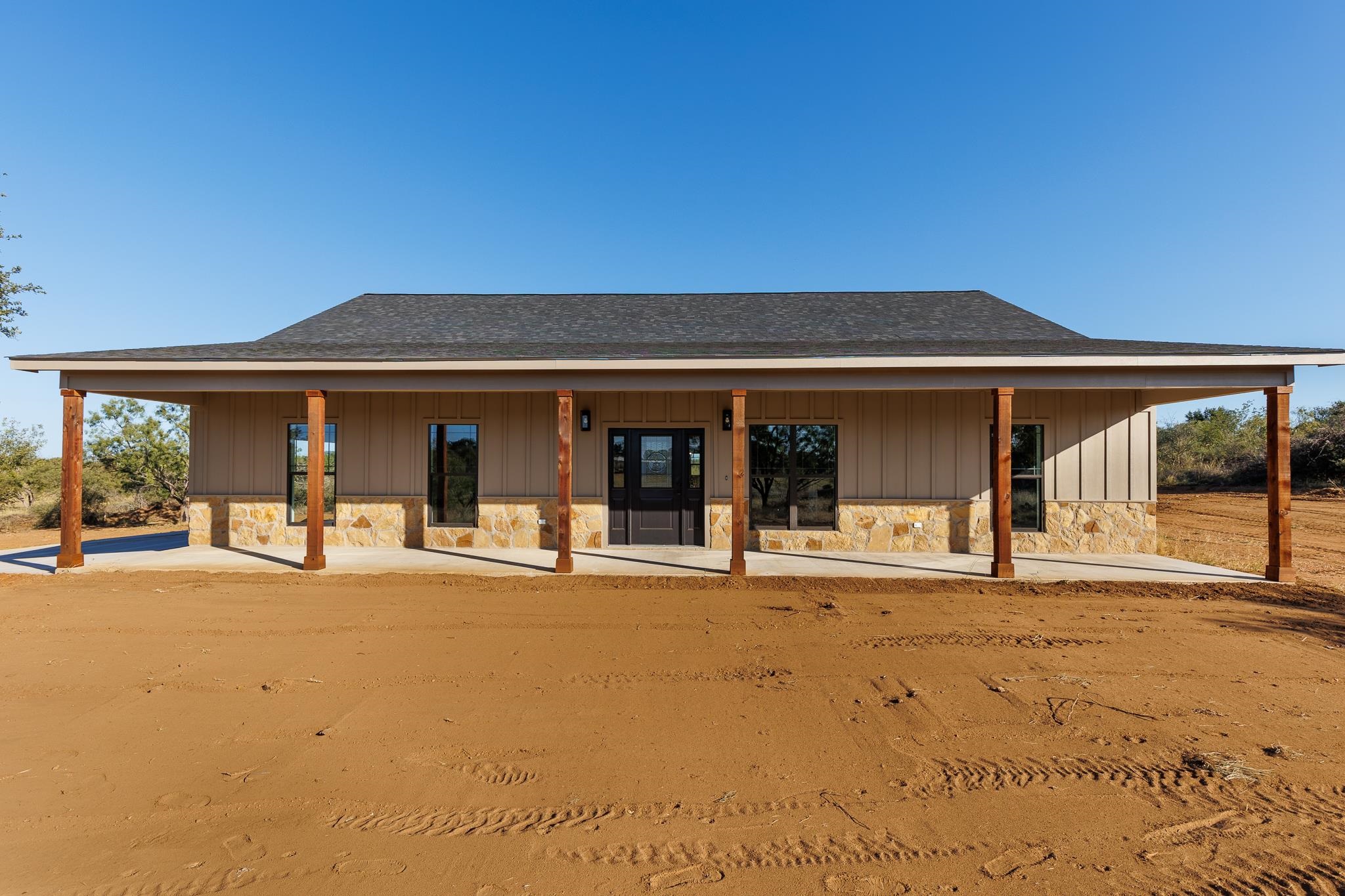 front view of a building with a porch