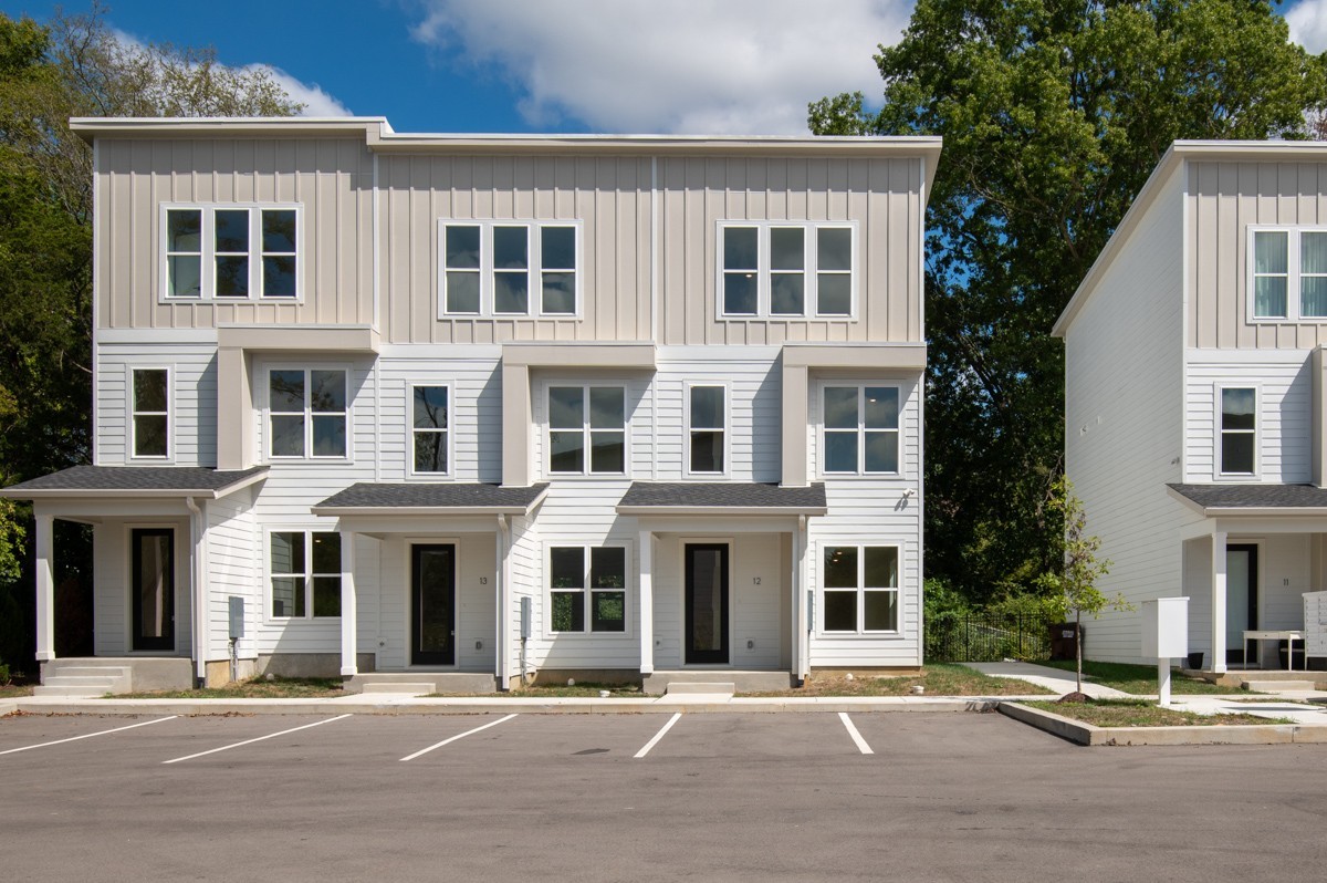 a front view of a building with street view