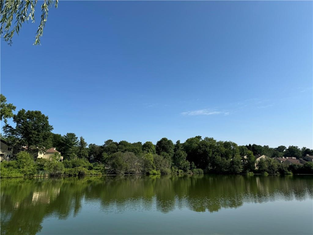 a view of a lake with houses in the back