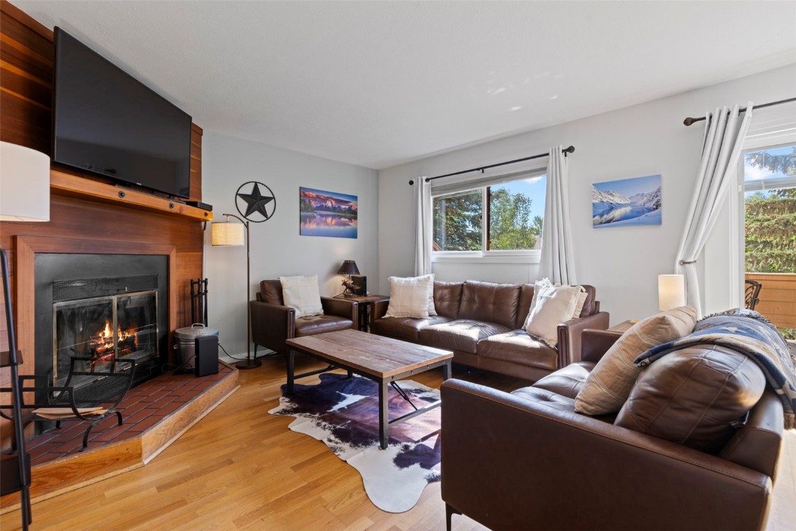 a living room with furniture window and a fireplace