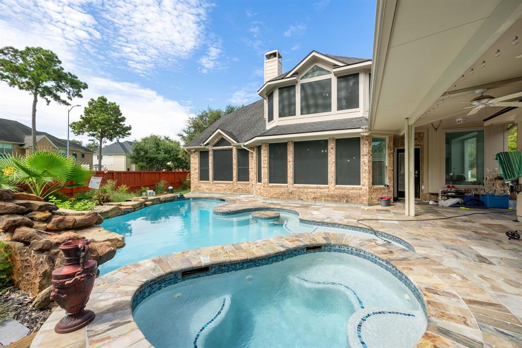 Welcome home to 1302 Freshwater Bay Court located on a quiet street in Gleannloch Farms and zoned to KLEIN ISD! This backyard pool is the retreat and perfect to host pool party