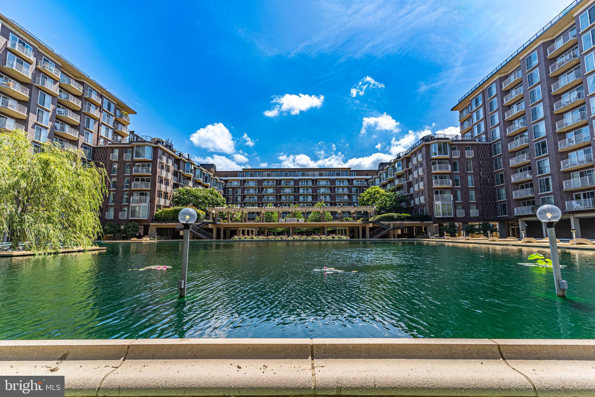 a view of a lake with a big yard