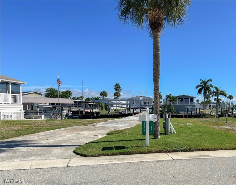 a view of a park with palm trees