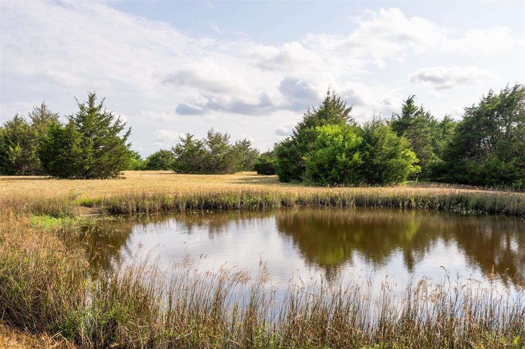 a view of a lake with houses in the back