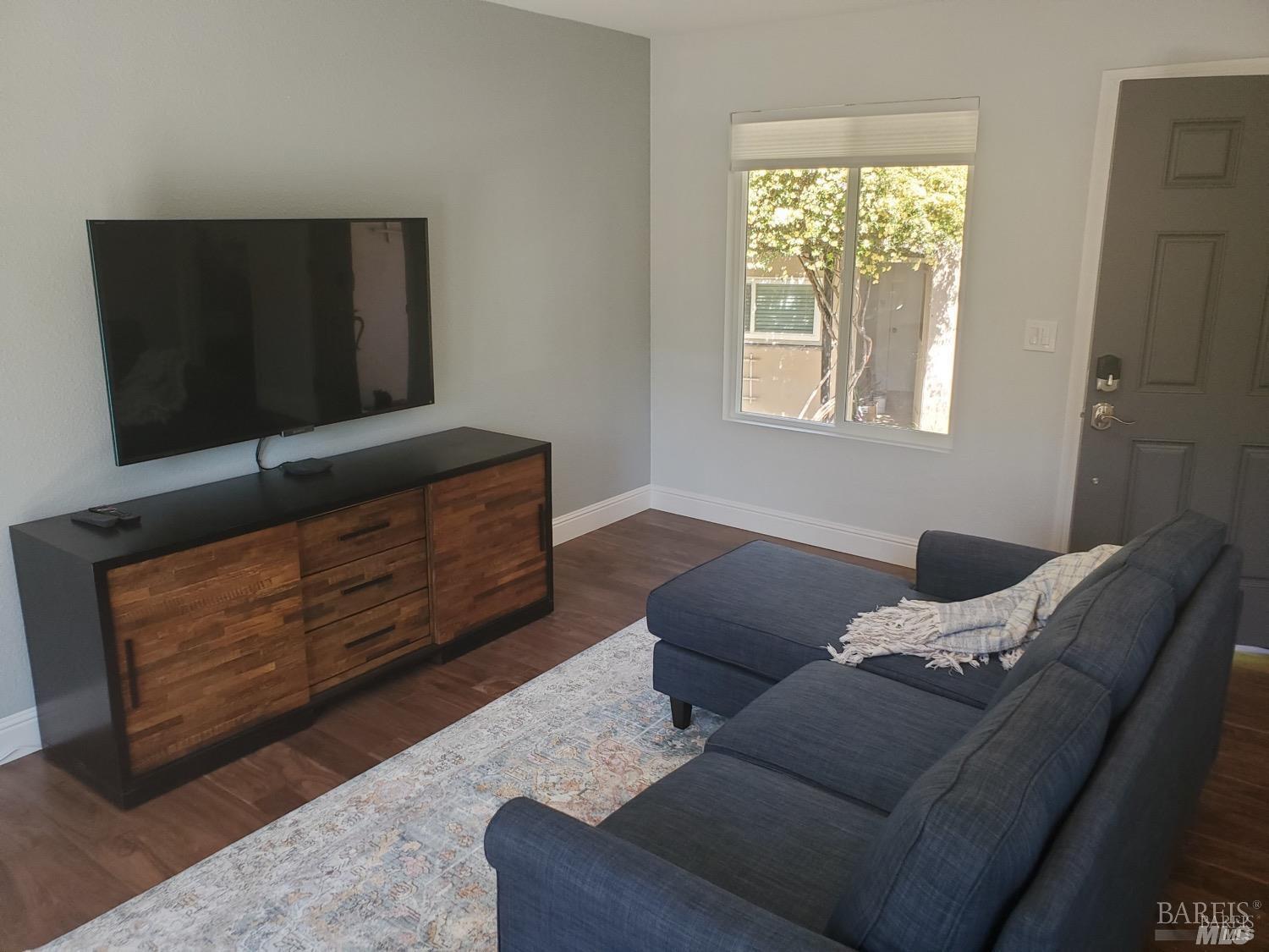 a living room with furniture rug and window