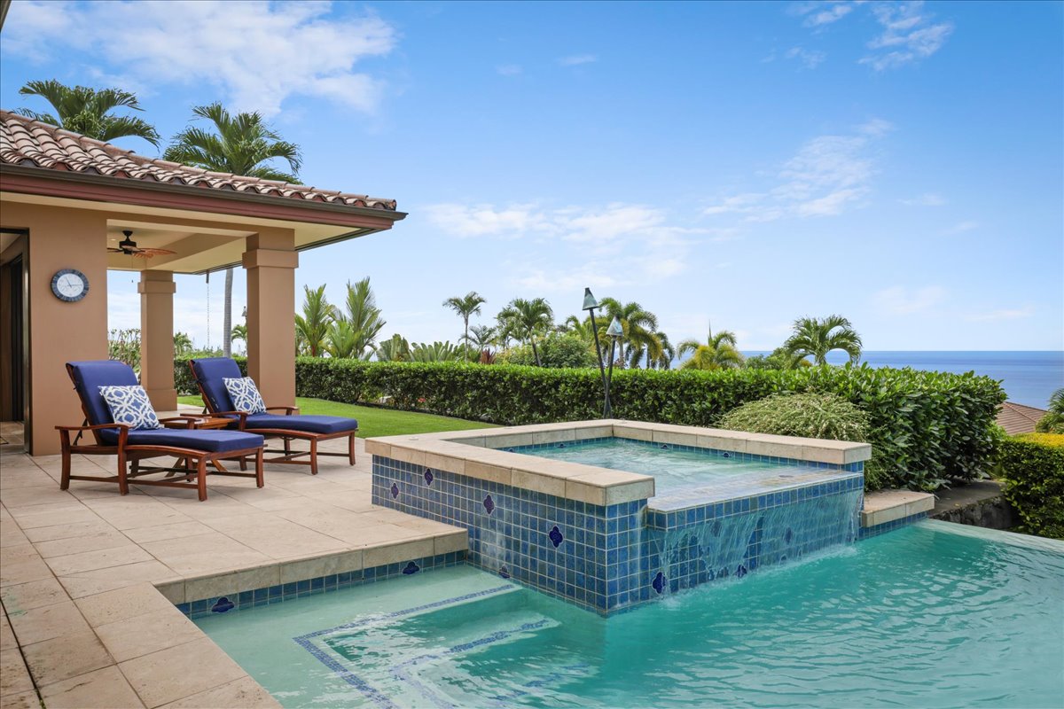 Waterfall Hot Tub Feature with amazing sunset ocean views