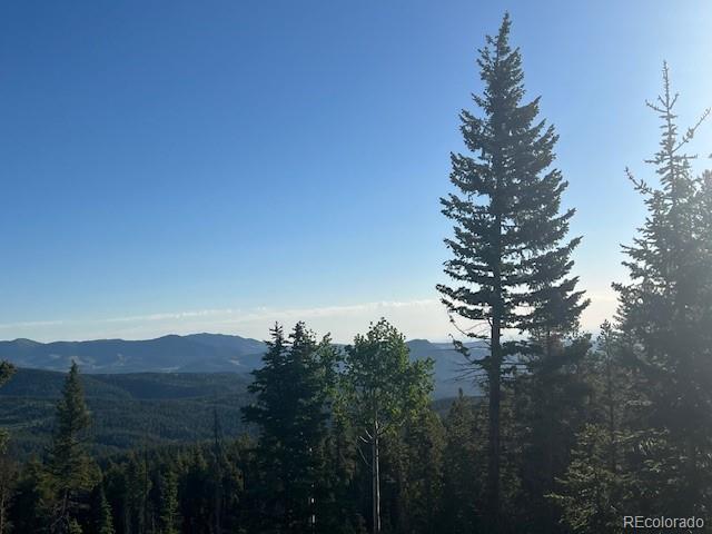 a view of a mountain range with trees in the background