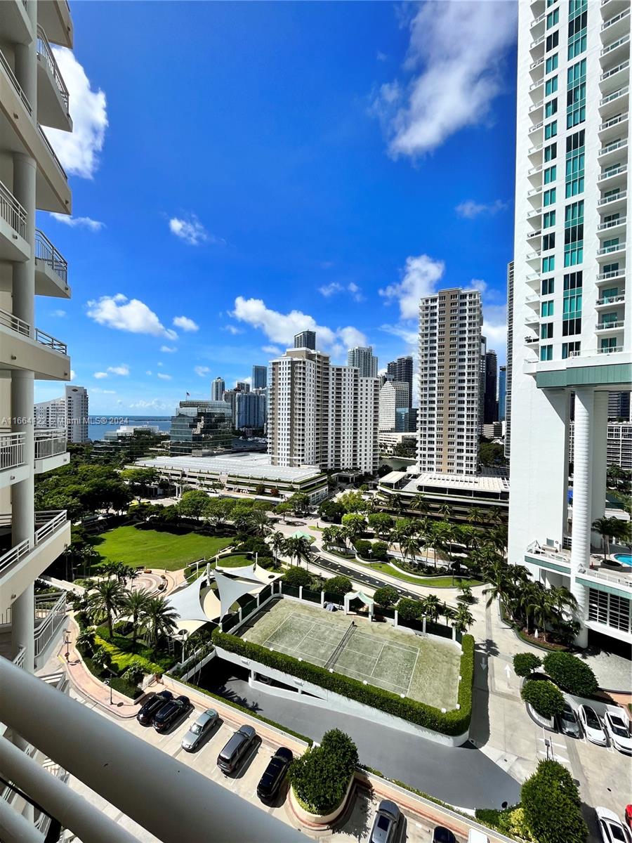 a city view with tall buildings