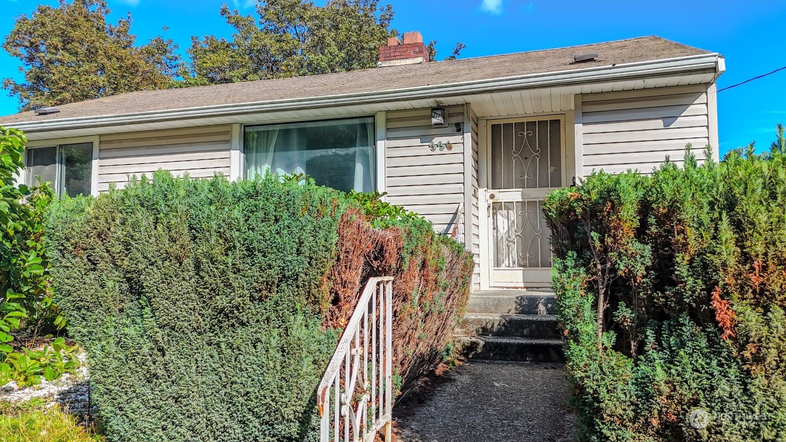 a view of a house with a yard and plants