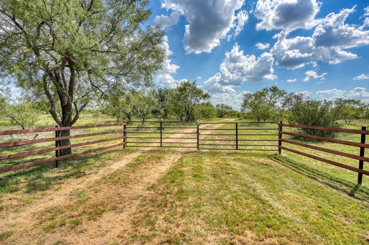 a view of a yard with wooden fence