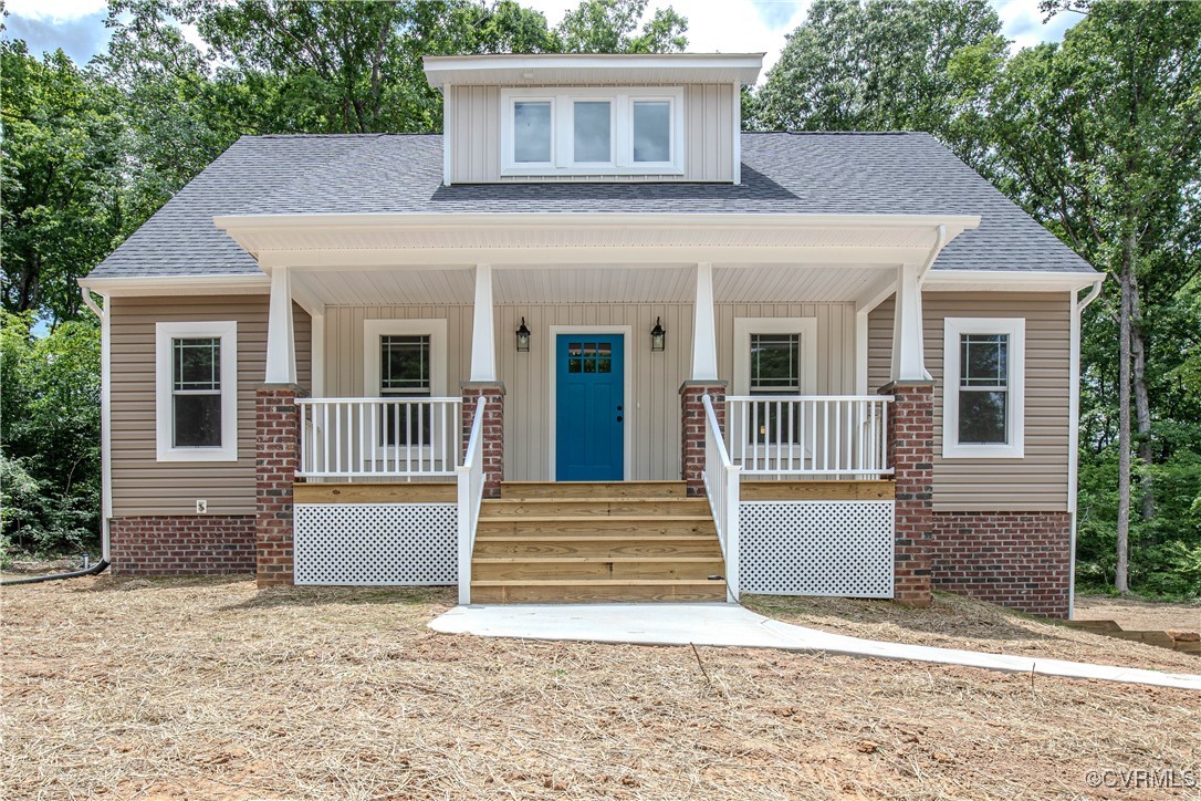 front view of a house with a porch