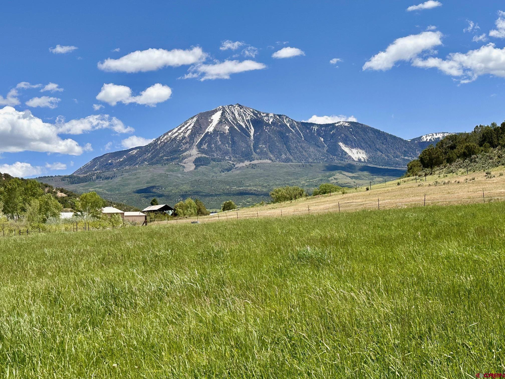 a view of a backyard of a house with a mountain