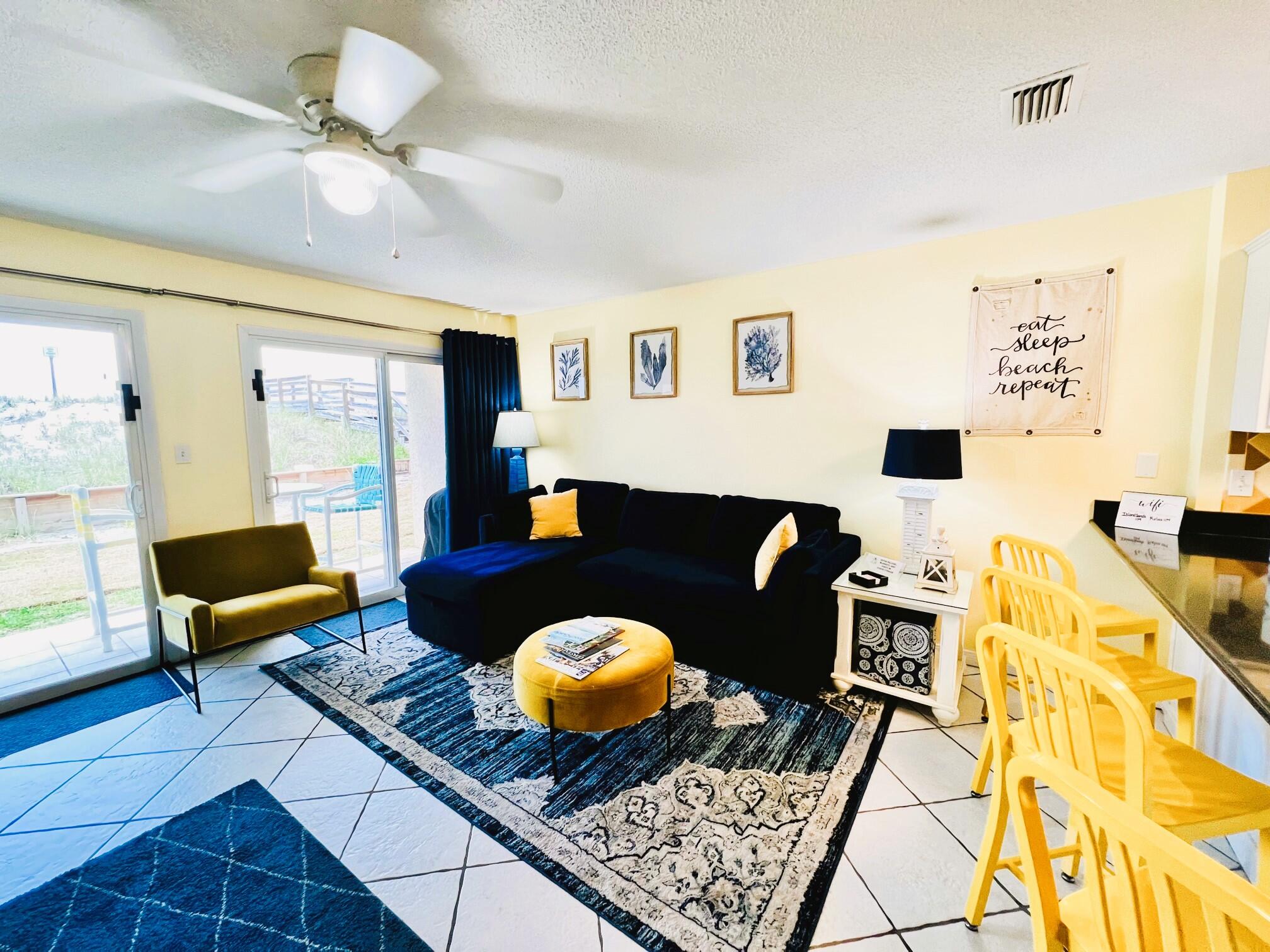 a living room with a couch and a table