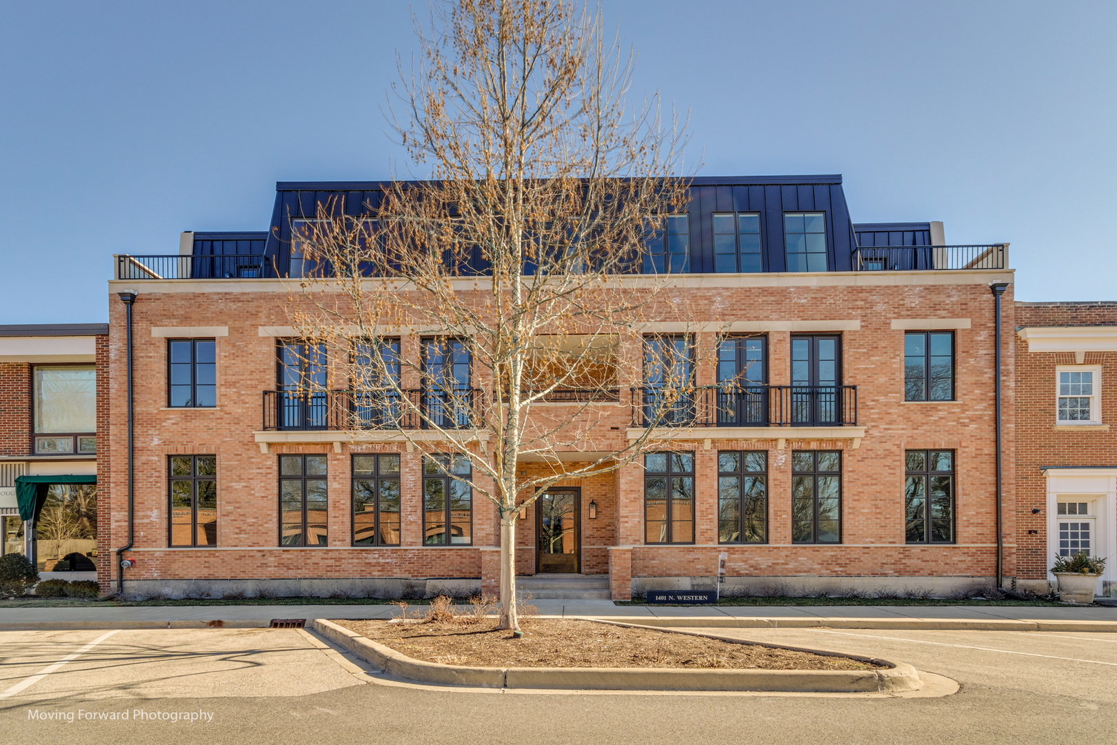 a front view of a building