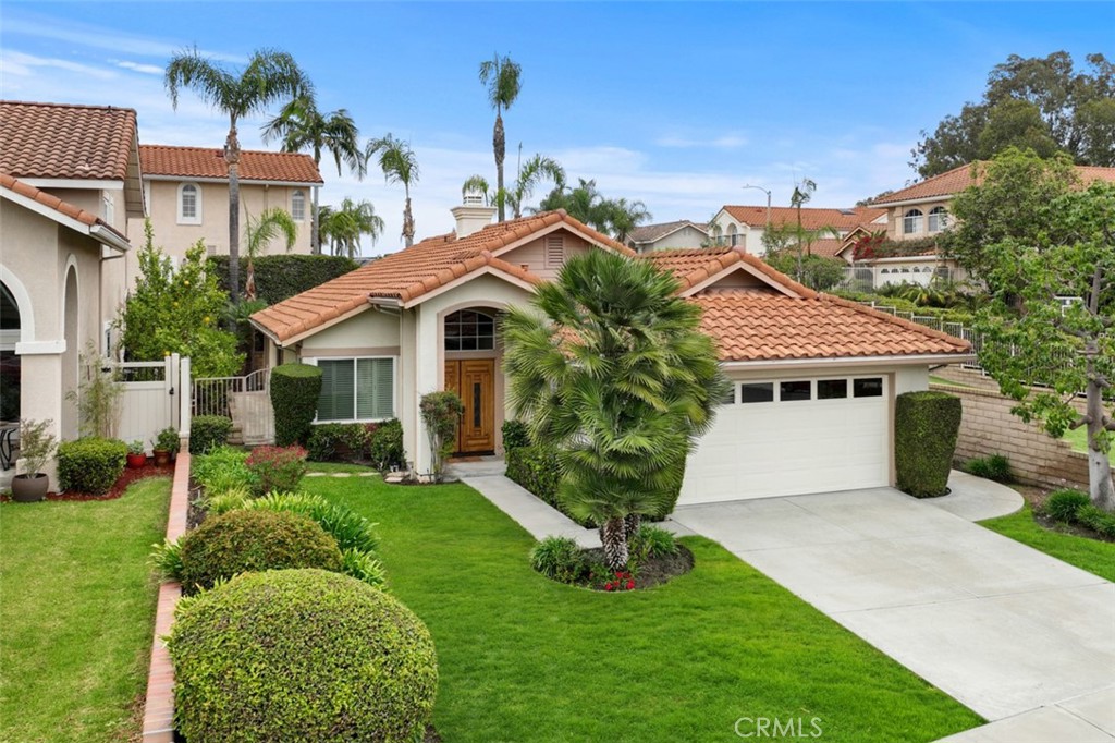 a front view of a house with a garden and plants