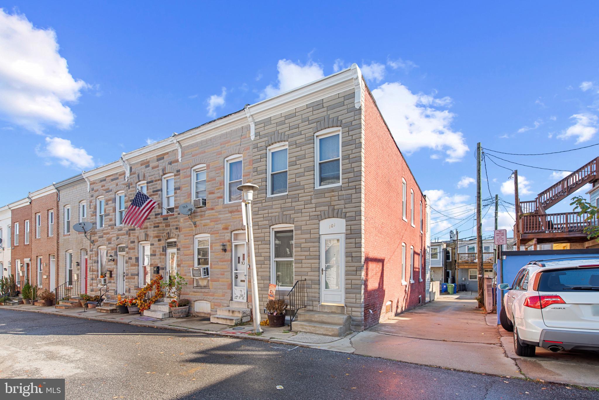 a front view of a building with street view