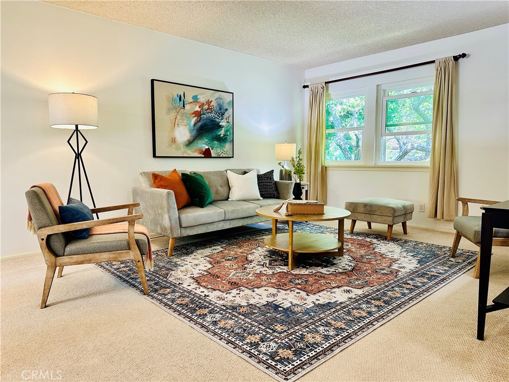 a living room with furniture and a rug