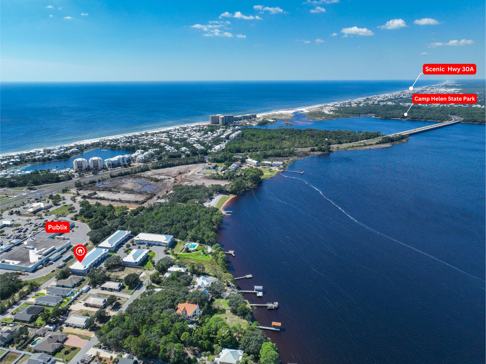 an aerial view of beach and ocean