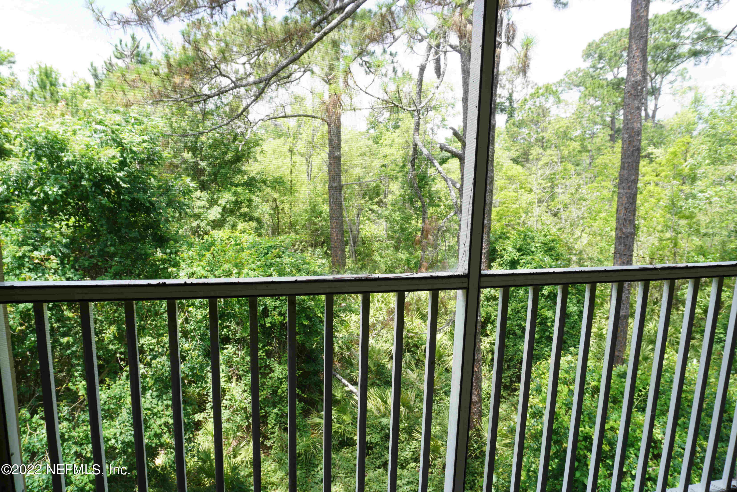 a view of a green trees from a balcony