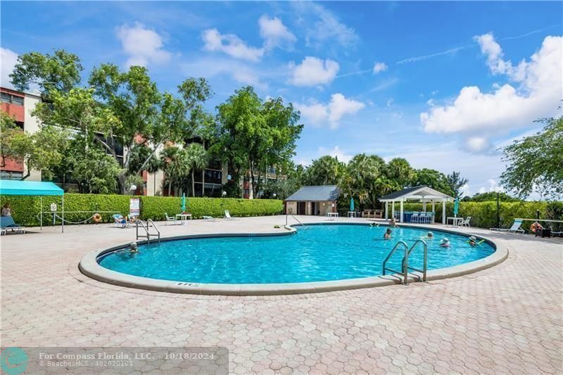 a view of a swimming pool with a yard