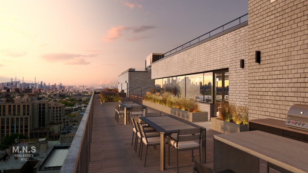 a view of a balcony with furniture