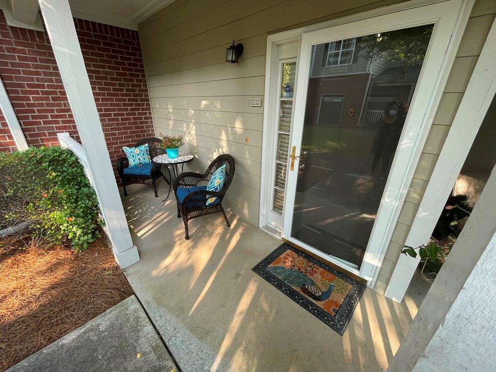 a view of an outdoor space with seating area