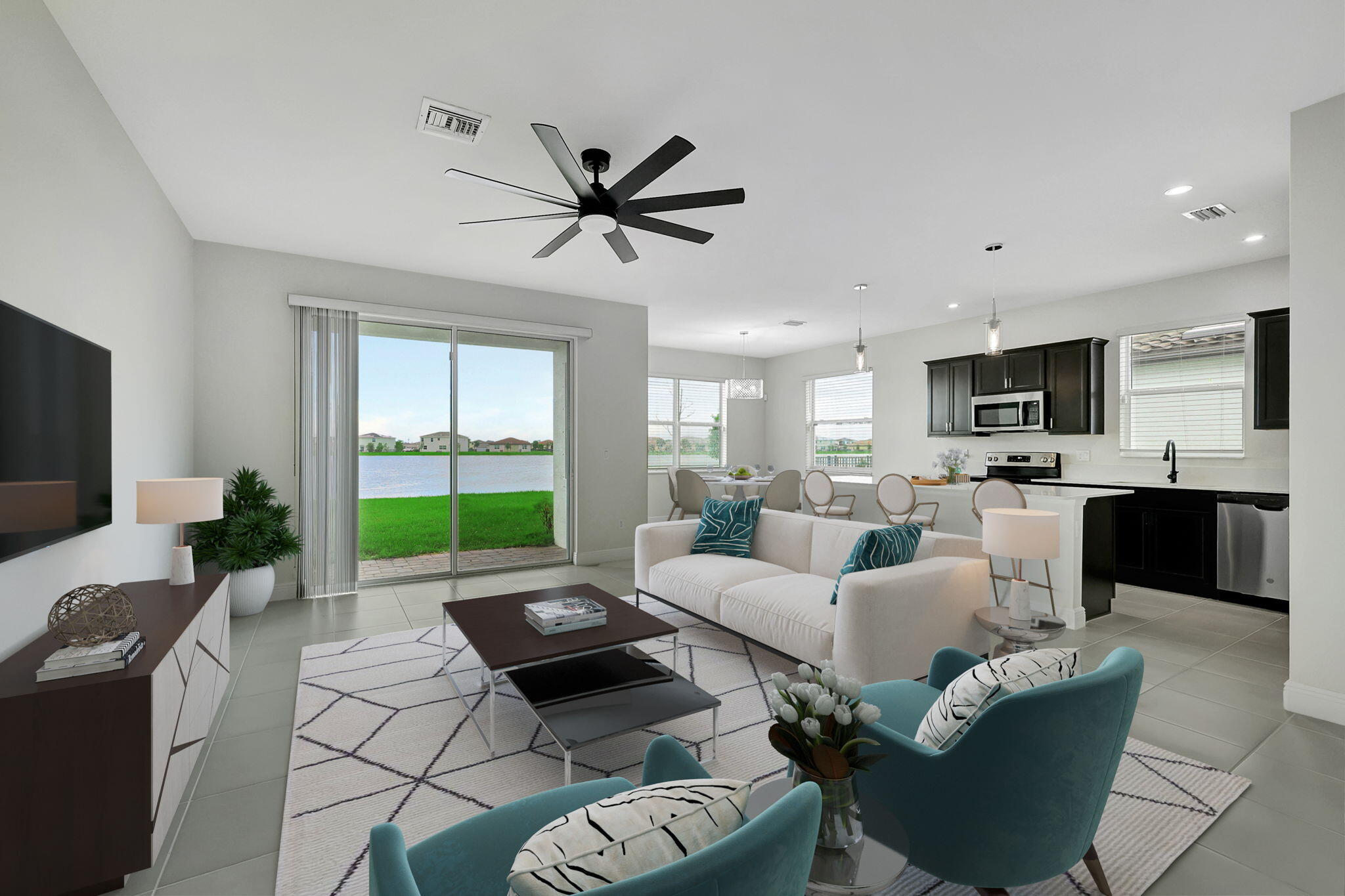 a living room with furniture and a flat screen tv