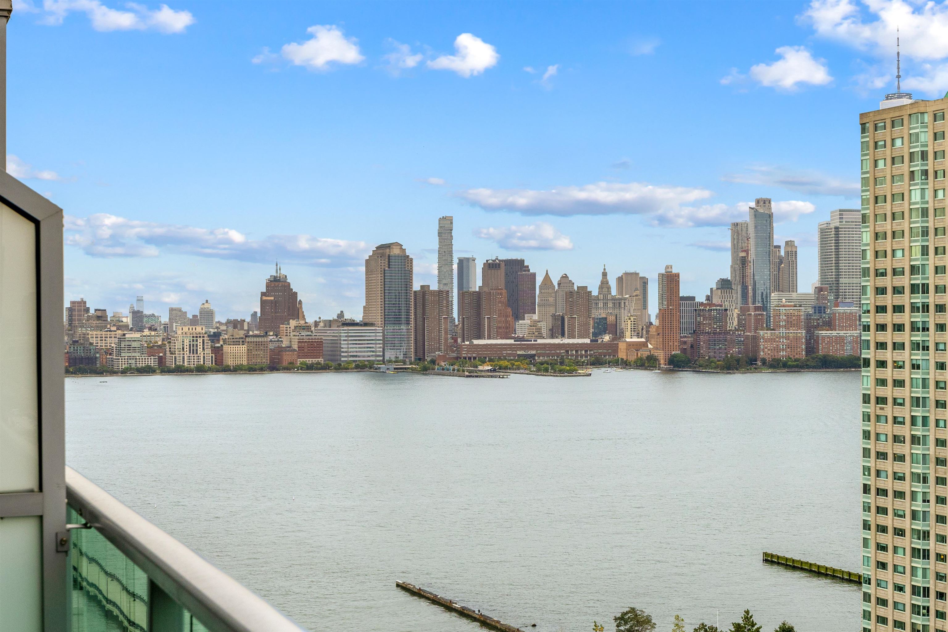 a view of a city skyline from a terrace