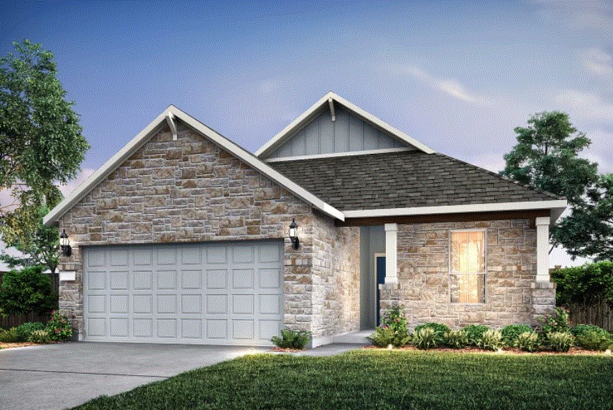 a front view of house with a yard and garage