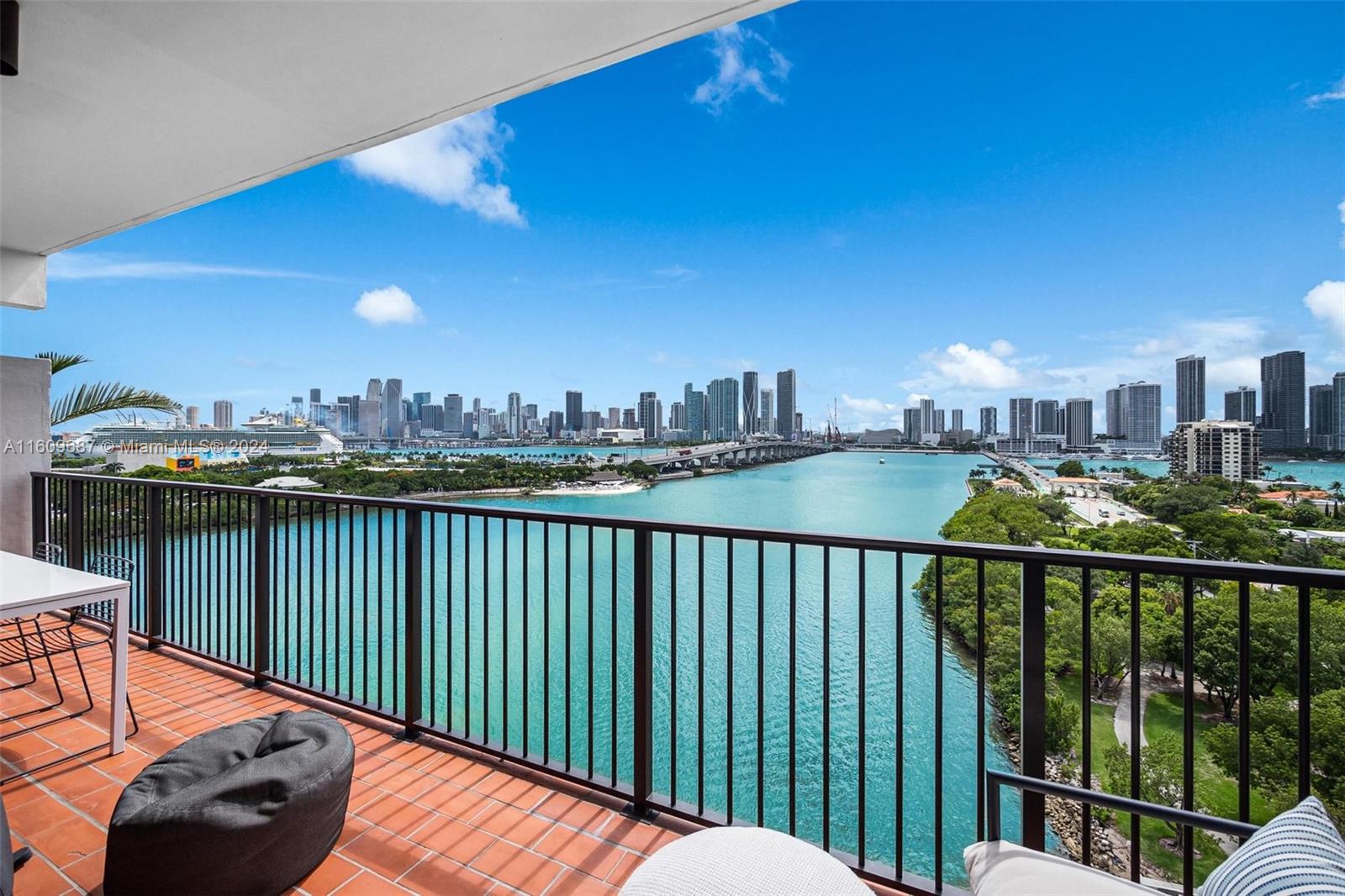 a view of a balcony with city view